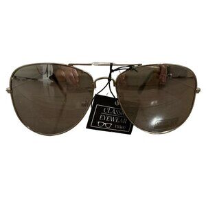 Classic Eyewear New Womens Silver Frame Metallic Gray Lens Sunglasses Uv